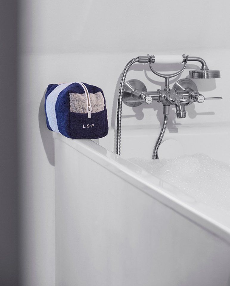 Trousse de toilette éponge | Bleu Océan / Crème