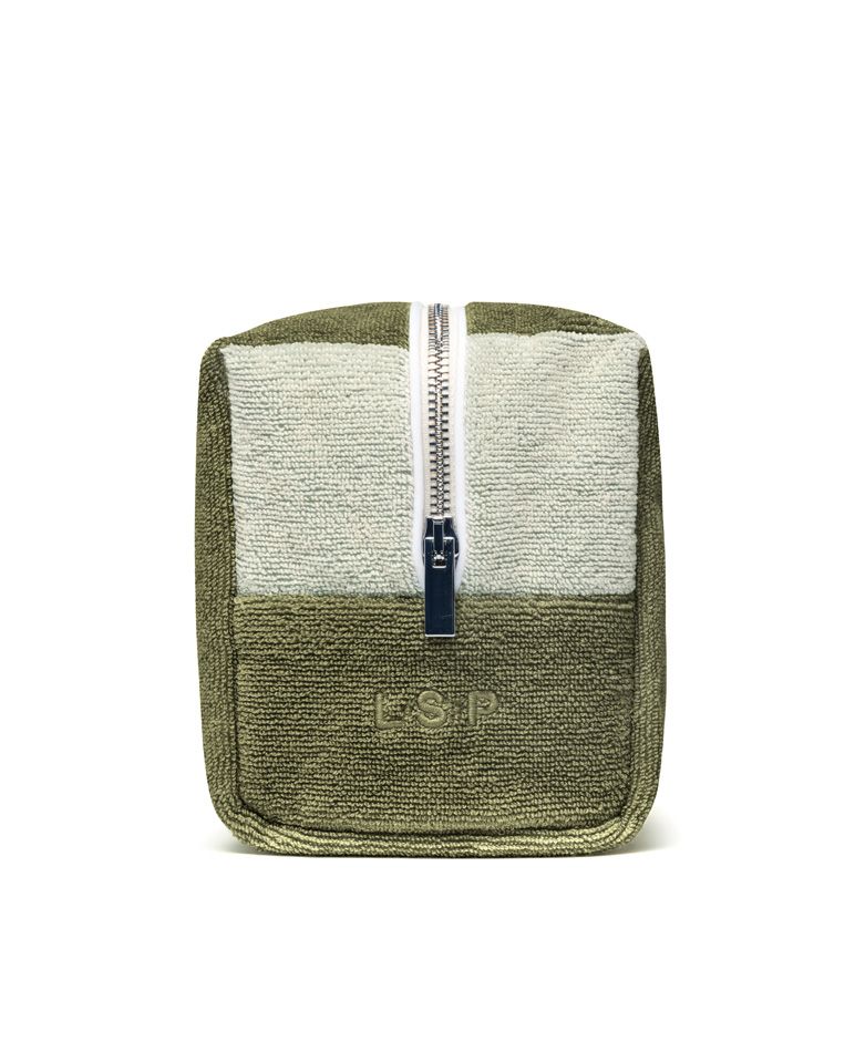 Trousse de toilette éponge | Vert Olive / Crème