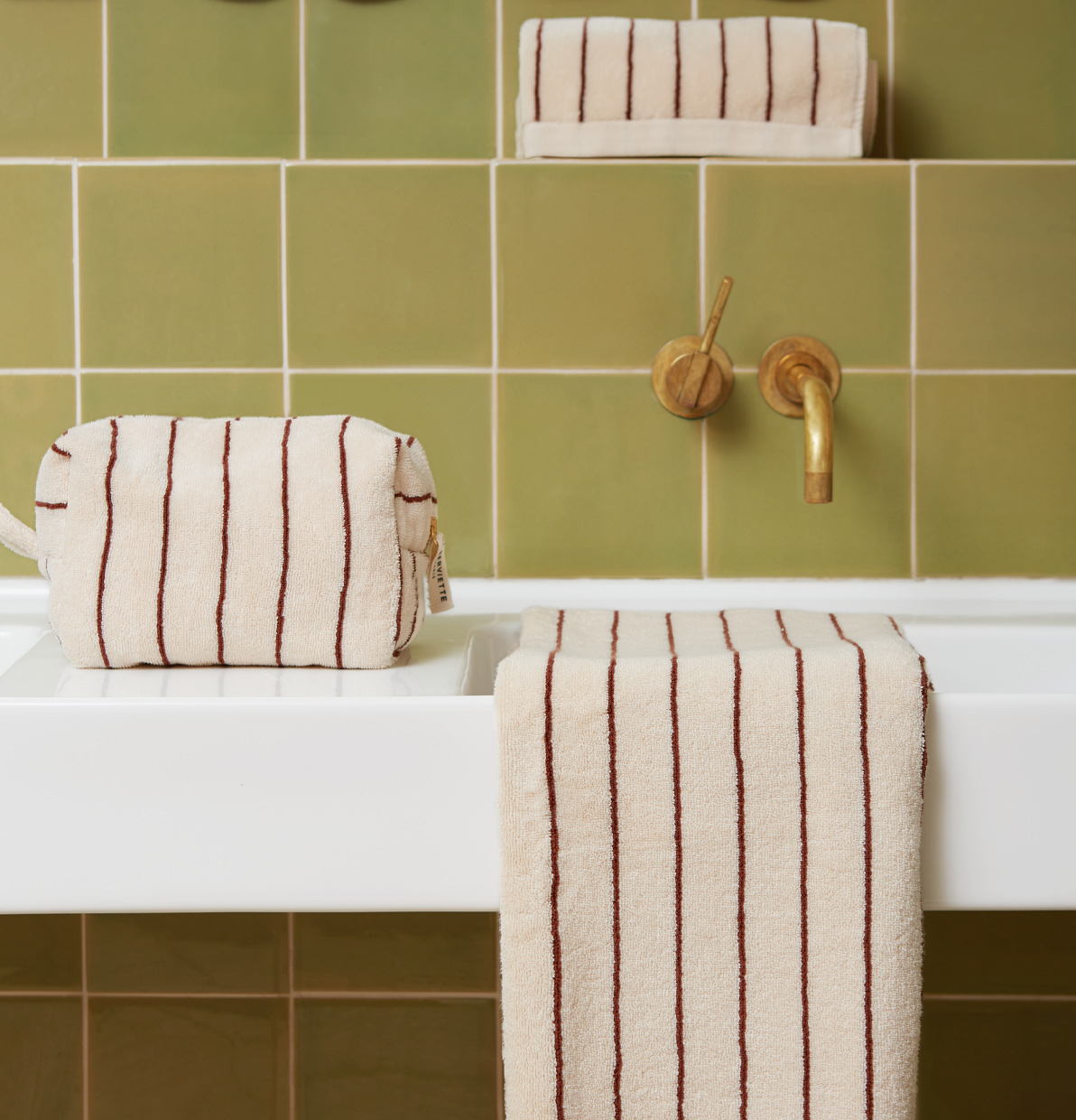 Gamme bain à rayures Beige arbois brun La Serviette Paris