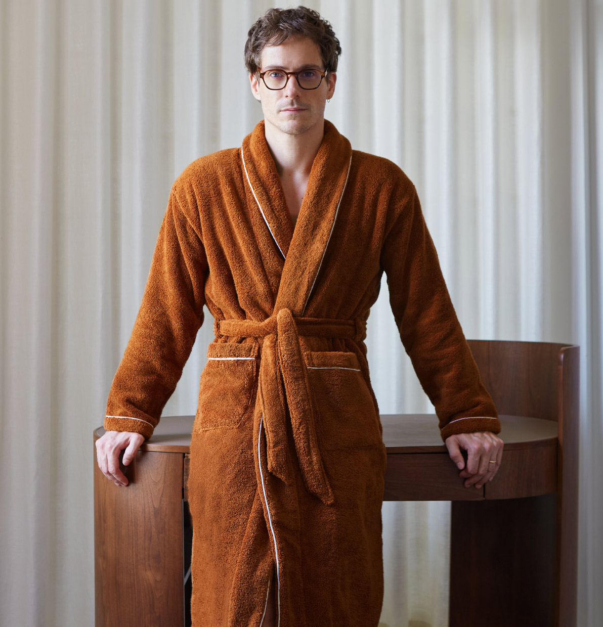 Gamme bain caramel liseré blanc La Serviette Paris